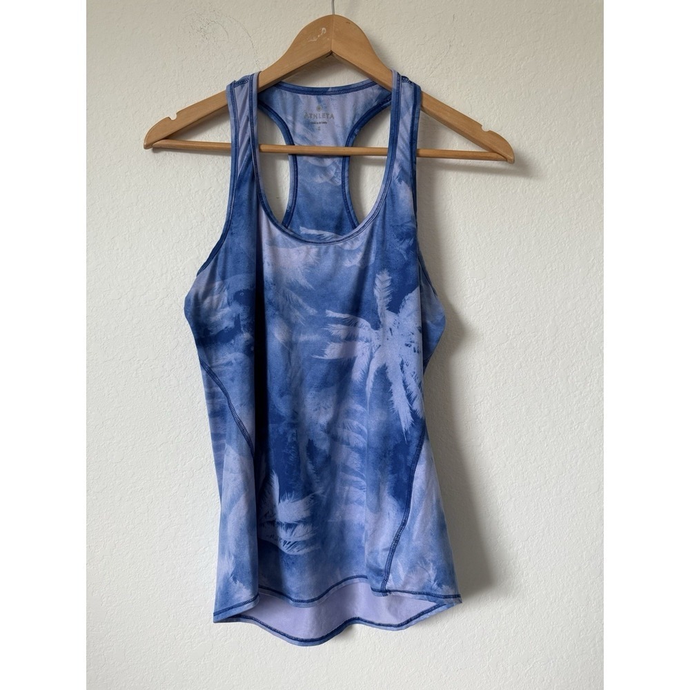 Athleta Chi Tank Small Sea Palm Print Aqua Blue White Racerback Shirt Top Beach